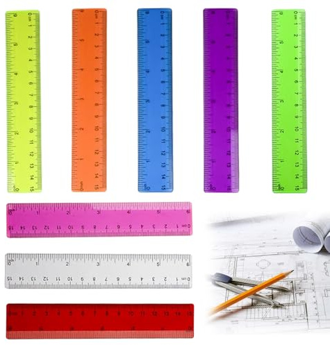 8 Stück Lineal 15cm Grundschule Kinder,Kunststoff Linea Klein,8 Farben Transparent Kurzes Lineal Set mit Metrische und Lnch-Skala Messwerkzeug,Farbiges Lineale,Flexibel Ruler für Schule,Büro,Zuhause