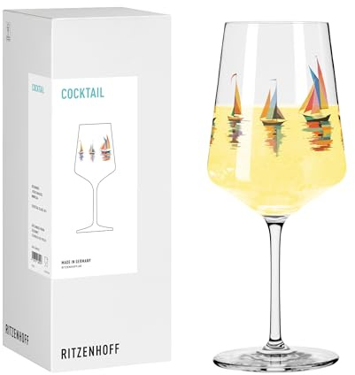 RITZENHOFF 8281002 Cocktail Glas 500 ml, Serie Segeln – mit farbenfrohem Segelboot-Motiv auf Wasser, modern – Made in Germany