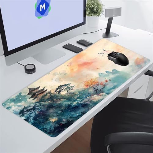 Tappetino Mouse XXL Gaming 1200x600x3 mm Paesaggio Acquerellato Tappetino per Mouse Grande Cuscinetto per Tastiera Grande da Scrivania Gaming Mousepad Lavabile per Ufficio e casa