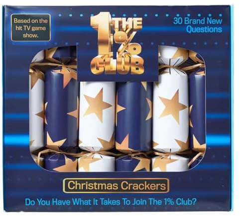 Puzzle Post The 1% Club Christmas Crackers | Official Game | 6 Crackers | Fun Family Christmas Dinner Party Quiz for 6 Players, Ages 14+ | Plastic-Free