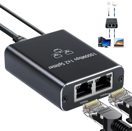 Switch Ethernet 2 Port 1000 Mbps RJ45 Switch Network,Gigabit Switch Ethernet 1 à 2 LAN Splitter CâbleCat5/5e/6/7/8 pour Ordinateur Commutateurs Hub Décodeur Téléviseurs Routeurs ADSL