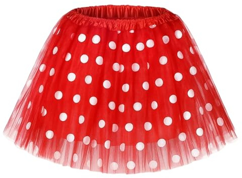 Tutu mit Futter Damen, Roter Tüllrock mit Weißen Punkten | Karneval Kostüm | Faschingskostüme Damen | Tüll Rock für Party, Tanz & Weihnachten