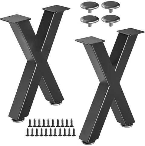 TeamSky Tischbeine 72x57x6cm 2er Set Möbelfüße Schwarz Matt aus Metall im X Form-Design & Bodenschoner für Esstische, Schreibtische Couchtische Sofa Bett Schrank