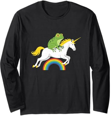 Divertido diseño de Rana Montando Unicornio arcoíris Manga Larga