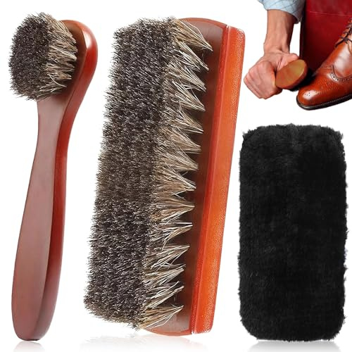 dcas 3 stycken premium skovårds-set, glansborste, poleringsborste, polering hästhårsborste, skovårdset, skoborstar, läderborste, skor skorengöringsborste, för mocka, stövlar, väskor, bil
