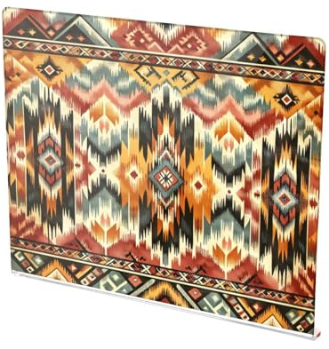 YANENDIE Acrylic Cutting Board with Counter Lip 16.5 x 13.4, Aztec Print Clear Cutting Board for Kitchen, Non Slip, Countertop Protector for Home Restaurant Sink Stove