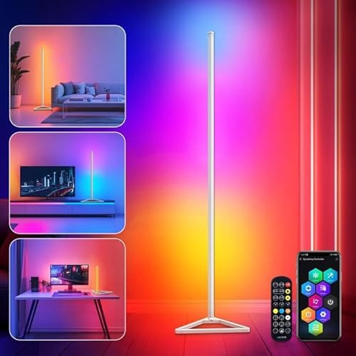 LED Stehlampe Wohnzimmer Dimmbar - 140cm Abnehmbar Stehlampe RGB mit Fernbedienung &APP, 16 Millionen Farben, Musik Sync, Timing-Funktio LED Standleuchte für Schlafzimmer Gaming-Zimmer Deko Wohnzimmer