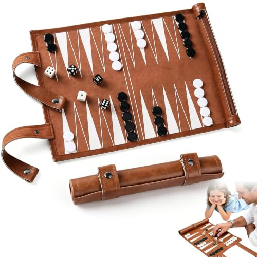 Backgammon, Back Gammon spel av massivt trä – klassiskt brädspel för familjer, resor och strategi – hållbar, bärbar och älskare