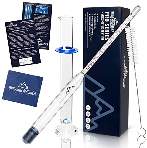 Brewing Hydrometer Alcohol Tester Kit: USA-Made Beer & Wine American-Made Specific Gravity ABV Test Pro Series Traceable & Borosilicate Glass Test Tube Jar & Brush