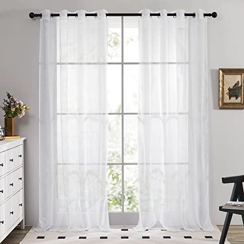 Deconovo 2er Set Ösenvorhang Transparent Vorhang Voile Gardine Voile 183x140 cm Weiß