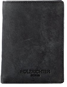 HOLZRICHTER Berlin - Große Herren Geldbörse aus Leder (No 1-4), 12,5x10x1 cm im Hochformat, Edles, Portemonnaie mit 12 Kartenfächer, 2 Einschubfächer und 1 Münzfach, Geldbeutel, Schwarz-Anthrazit