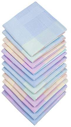 HOULIFE Handkerchiefs for Women, Soft Cotton Ladies Checkered Pattern Hankies with Stripe Candy Color 6/12PCS (Mixed 1-12 PCS)