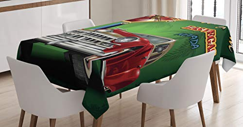 ABAKUHAUS Las Vegas Tischdecke, Retro Car Roulette-Tisch, Schmutzabweisent mit Modernster Druck Technologie Waschbar Klare Farben, 140 x 170 cm, Grün Rot