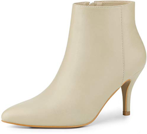 Allegra K Botines De Punta Estrecha Cremallera Y Tacón De Aguja Para Mujer Beige 37.5