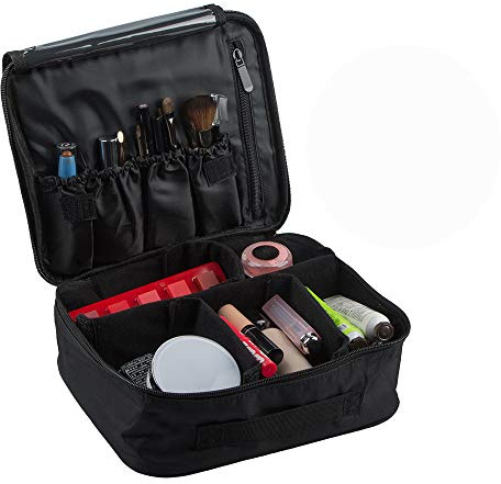 SourceTon Reise-Make-up-Tasche, professionelle Kosmetiktasche, Organizer, Make-up-Boxen mit Abstand, Schwarz , L