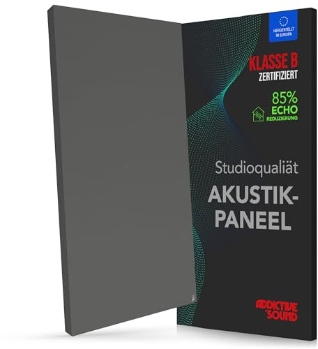 Addictive Sound Schallabsorber Wand & Decke Premium 100x50x6 cm, Grau | Studioqualität-Akustikpaneel mit Akustikwolle, nicht brennbarer Kern A1, EU-produziert, komplettes Montageset inklusive