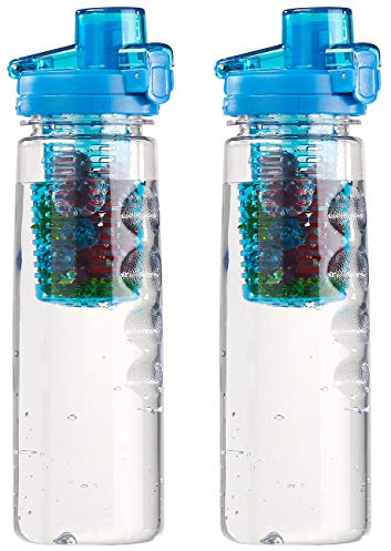 Rosenstein & Söhne 2er-Set Tritan-Trinkflaschen mit Fruchtbehälter, BPA-frei, 800ml, blau