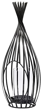Laterne Metall schwarz mit Glaseinsatz Streben oval Industrie Stil Lombok