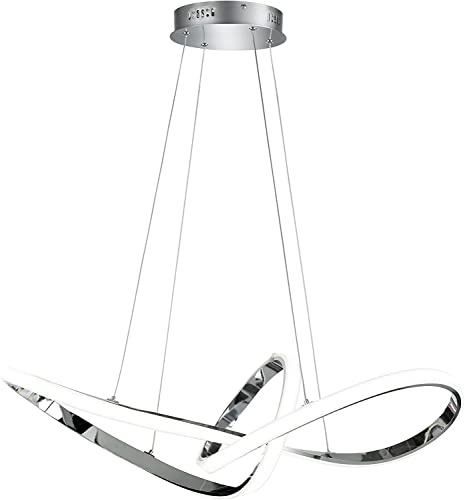 Lampadario led sospeso 50w intrecciato ondulato argento pendente design stile moderno lampada da soffitto luce per camera e interno (Luce fredda bianca)