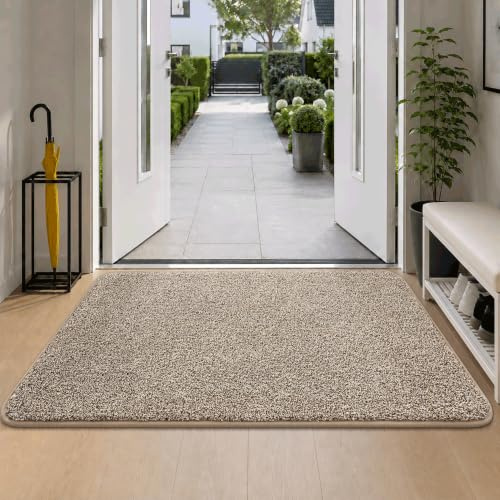 COSY HOMEER Nonslip Door Mats Indoor, 80 x 120cm Washable Dirt Trapper Welcome Front Doormat for Entryway Room Hallway, Absorbent Indoor Floor Mat for Muddy Shoes & Pets and Dogs, Beige