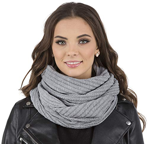 VIVISENCE Damen Loopschal Zweifach Gefaltet Ideal Für Kalte Wintertage 7017S, Hellgrau,Einheitsgröße