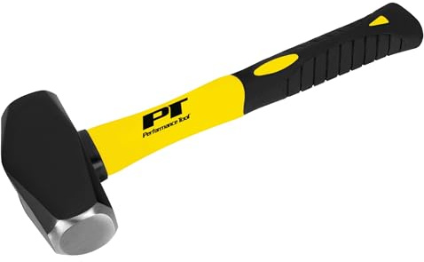 Performance Tool M7105 Heavy Duty Fiberglass Handle Hammer with Anti-Shock Rubber Cushion Grip and Mirror Polished Striking Face, 11-Inch Handle
