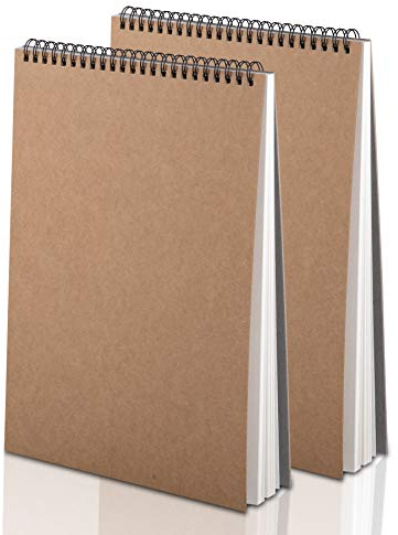 Yordawn Skizzenbuch A4, Zeichenheft mit 60 Seiten/30 Blatt, 160 g/m², Zeichenpapier, Skizzenbuch, Spiralbindung, Kraftpapier, gebunden, Kunstbuch, 2 Stück