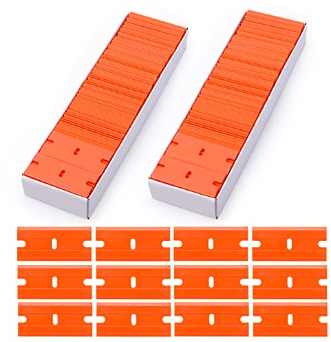FOSHIO 100 Stück kunststoffklingen Schaber klingen Kunststoff Ersatzklingen, Rasierklingen, Klingen für Ceranfeldschaber, Glasschaber Klingen, Schaber Ceranfeld, Orange