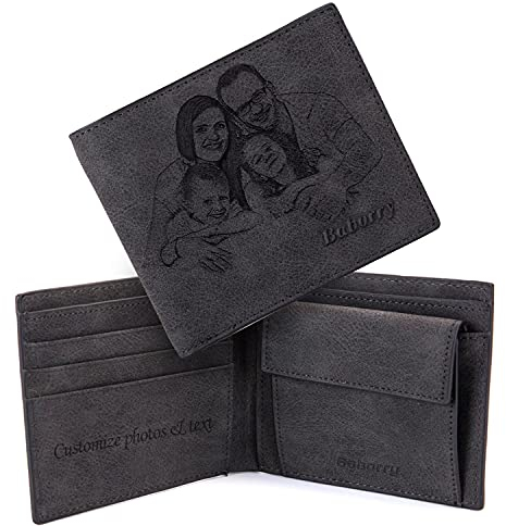 Angry Egg Boy Brieftasche Foto Personalisierte Herren Leder Geldbörsen mit Namen Gravierte Jungen Karte Brieftasche für Vatertag Weihnachten Familie Freund (schwarz)