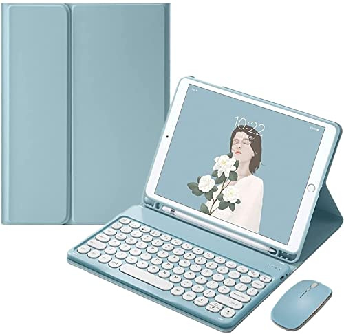 HENGHUI Teclado y ratón para Galaxy Tab A7 de 10.4 pulgadas (SM-T500/T505/T507) 2020, funda de teclado para tablet 2020, bonito teclado redondo de color, inalámbrico, desmontable, funda para teclado