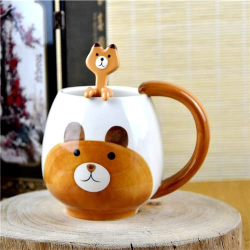 Arawat Lustige Tasse Kaffeetasse Süß Bär Tasse Keramik Teetasse mit Löffel & Untersetzer 420 ml Kaffeebecher Witzige Tasse Espressotassen Geburtstagsgeschenk für Freundin Freund Jungen Frauen Männer
