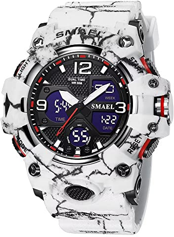 Reloj de pulsera SMAEL para hombre, estilo militar, resistente al agua, reloj deportivo, con fecha, multifuncional, LED, alarma, cronómetro, reloj digital para hombre, Large Face