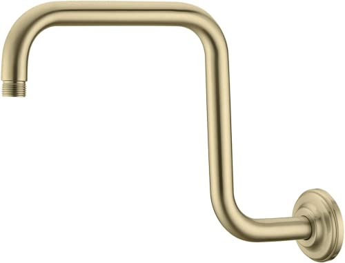 13 Zoll Duschkopf Verlängerungsarm mit Flansch S-Form High Rise Extender, Langer Edelstahl Regenduschkopf Rohrarm, Gebürstetes Gold