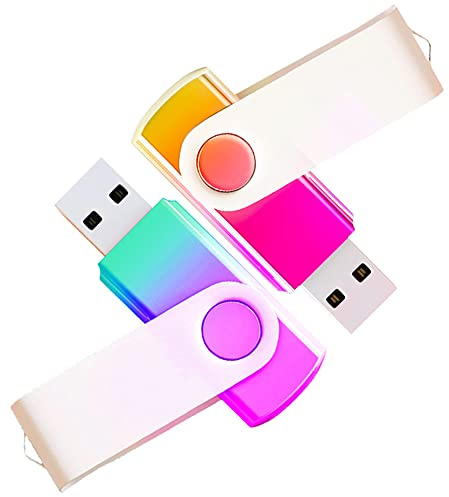 2 Stück 64 GB USB-Flash-Laufwerke USB 2.0 Speicherstick, Großhandels-Massenware, drehbares Design, Daumenlaufwerk für Datenspeicherung, Farbverlauf, Lila-Cyan, Golden-Rosa