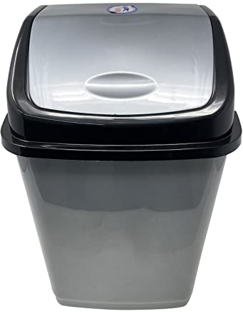 Plastic Swing Bin 10 Litre Waste Dustbin Trash Swing Lid Bin Waste Recycle Dustbins Kitchen, Office, Bathroom Rubbish Trash Refused Bins Grey HTUK