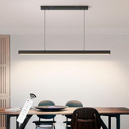 SENFAY Lámpara colgante LED Moderna Regulable, 80cm Iluminación colgante Negro con Control Remoto, 32W Lampara Colgante Isla Cocina Diseño lineal altura ajustable Para Comedor, Cocina, Oficina