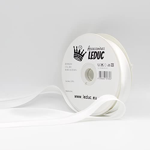 Leduc Satin-Schrägband, 20 m, 30 Farben, für Doppelnähte, 8 + 20 + 8 mm, 100 % Acetat, italienische Qualität, 2001, Weiß