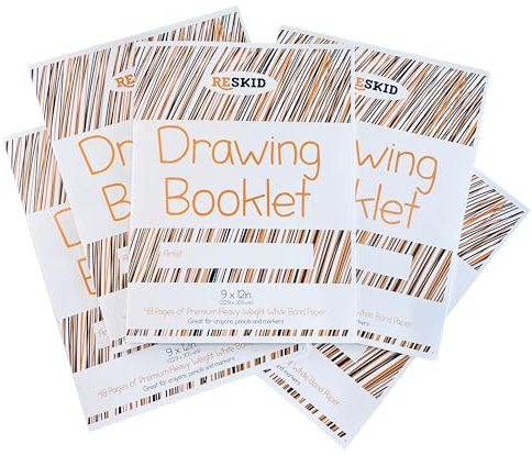 Reskid Drawing Paper Booklet (9 x 12 inches) - 48 Page, 3-Pack - Kids Drawing Paper Booklet, Coloring Art Booklet for Kids, Toddler Sketch Pads for Ages 3+ (9x12 (5 Pack))