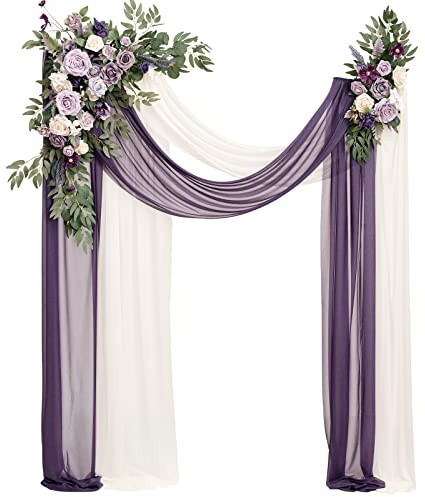 Ling's Moment Kit di 4 fiori artificiali viola lilla per matrimoni, 2 composizioni floreali da appendere, 2 tende in chiffon, per cerimonie, ricevimenti, rose finte, sfondo floreale, decorazione per