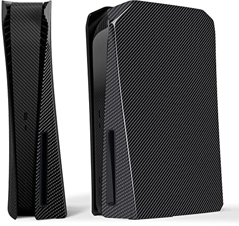 eXtremeRate Re-Design eXcover Shell für ps5 Konsole Disc Edition, Intergriert Abdeckung Seitenplatten&Mittel Aufkleber Ersatzteile für ps5 Disc Version Console(Carbon Fiber)–Keine Konsole