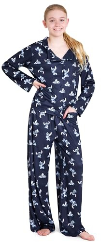 Disney Stitch Girls PJs for Kids Teenagers - 2 Piece Long Girls Pyjamas Breathable Lounge Wear 7-14 - Years Stitch Gifts