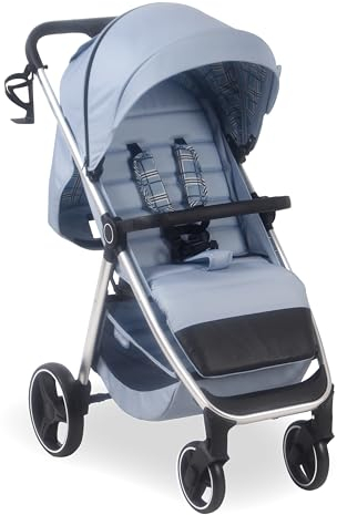My Babiie MB160 Pushchair – from Birth to 4 Years (22kg), 4-Wheel Suspension, Large Basket, XL Canopy, Foldable, Compact, Stroller with Footmuff, Cup Holder, Rain Cover – Blue Plaid