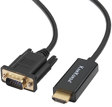 KamKorda HDMI to VGA Cable 1m, Male to Male Adapter, Gold-Plated Connector, Laptop to Monitor Cable, PC to Projector Lead
