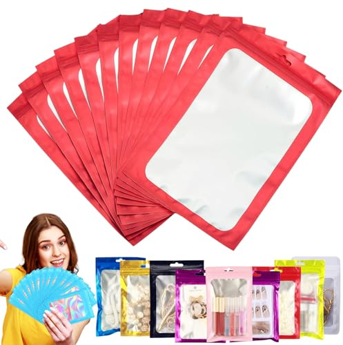 Sacchetti con chiusura lampo in lamina rossa, a prova di odore, sacchetti in Mylar olografici, 20 pezzi, 20 x 30 cm, richiudibili, sacchetti di plastica trasparente per alimenti, gioielli, elettronica