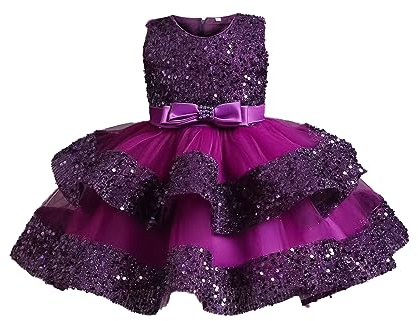 Miipat Prinsessklänning av tyll med paljetter, för baby/flicka, festklänning, ärmlös flickklänning, blomsterflicksklänning, födelsedags- och bröllopsklänning, violett, 12-18 månader