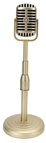 Modèle de Microphone Vintage avec Base Stable, Tige de Support, Ensemble D'accessoires de Style Rétro pour la Photographie (Or)