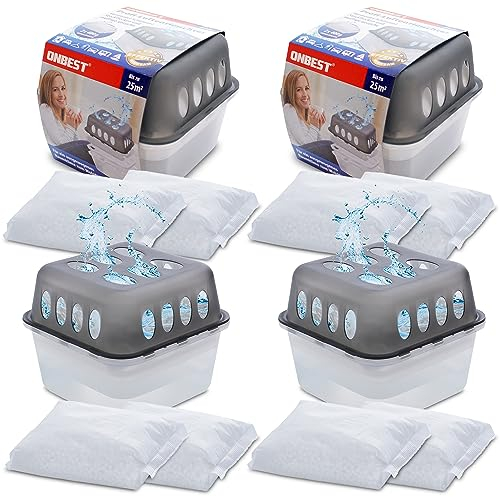 Onbest großes Luftentfeuchter Set-4x Entfeuchter mit 8x 400g Nachfüllbeutel Granulat–Gegen Feuchtigkeit, Schimmel&schlechte Gerüche–Raumentfeuchter ohne Strom-Luftentfeuchter Raumentfeuchter, Grau