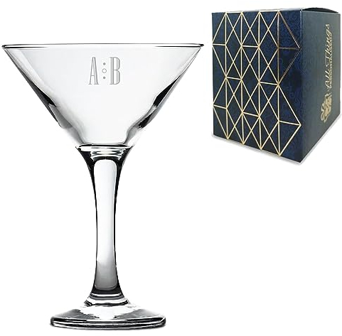 Personalised Engraved Petite Martini Cocktail Glass with Initials Design, Personalise with Any Name for Any Occasion, Gift Box Included, Laser Engraved