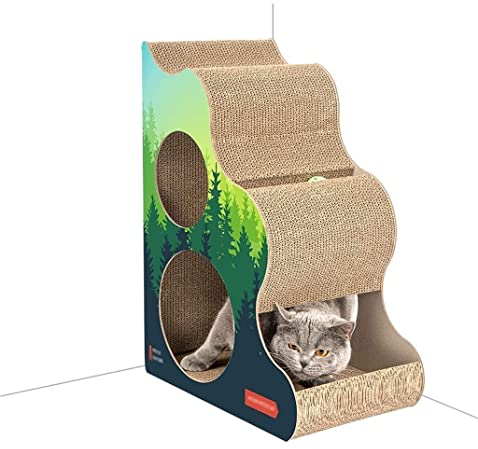 Kratzbrett Kratzpappe Cat Scratcher Katzenkratzunterlage Sparen Sie Platz An Der Ecke Katzenkratzer Mit Zwei Löchern Und Glockenkugel, Strapazierfähiger Karton Kratzmatte Kratzbrett Katze ( Color : Gr