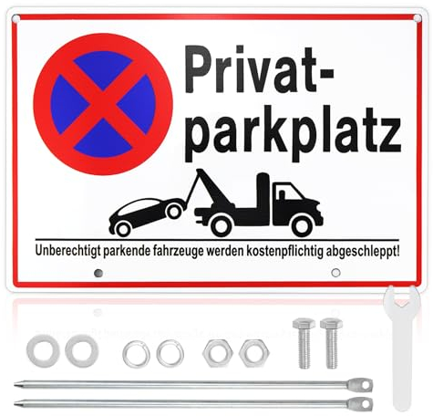 Rierousy Privatparkplatz Schild Parken, 30 x 20cm Warnschild Aluminium Parken Verboten, mit 4 Bohrlöcher Privatgrundstück Schilder, Parkende Fahrzeuge Werden Kostenpflichtig Abgeschleppt